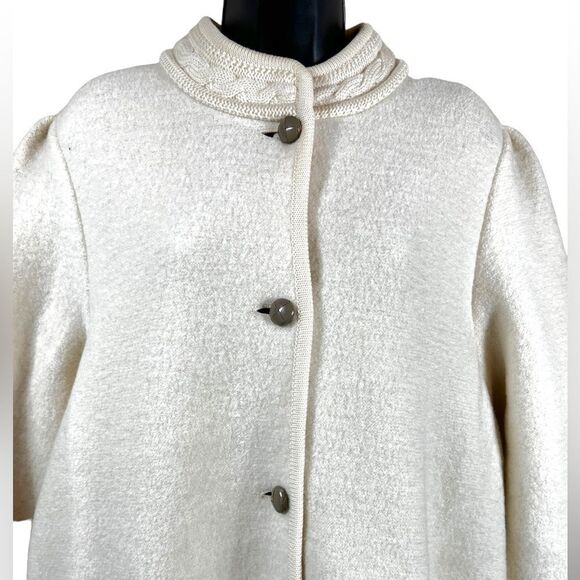 Vintage J. Kaufmann Wool Jacket Coatigan Ribbed Knit Trim Long Cream - Picture 2 of 14